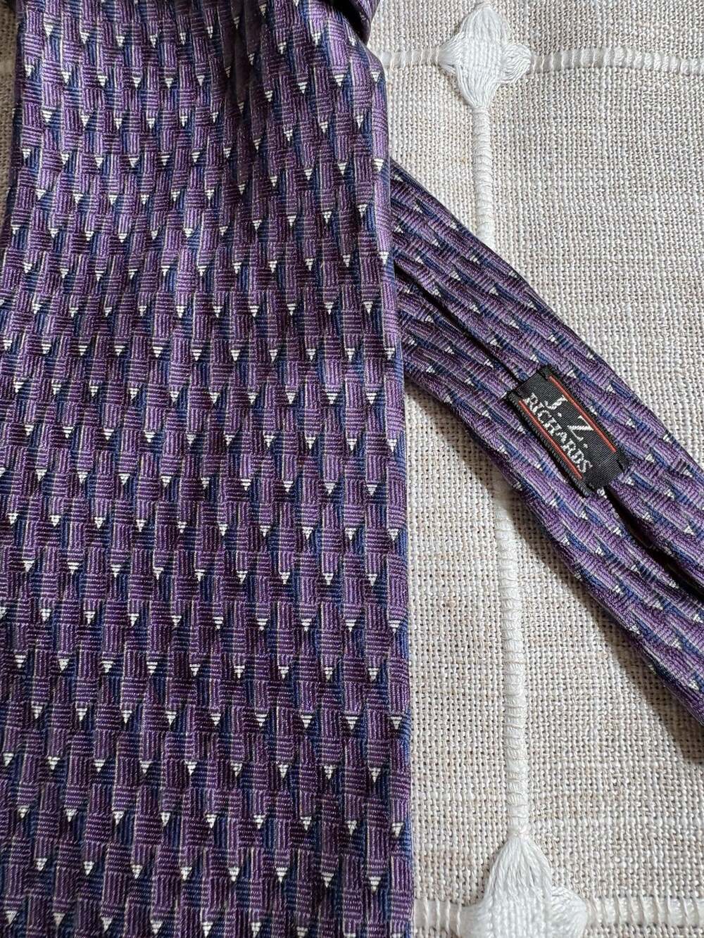 J.Z. Richards Men's Silk Geometric Tie Handmade Long Purple Blue White